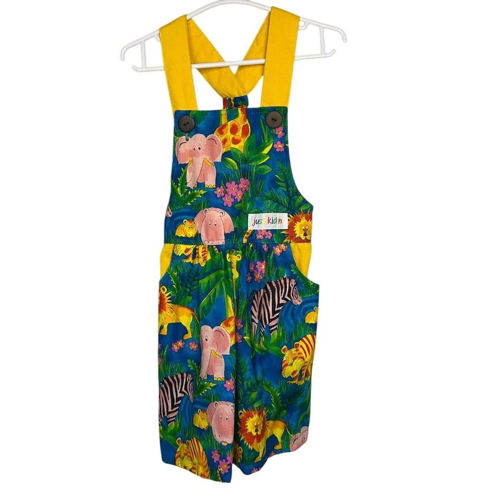 Just Kid'n Vintage Jungle Print Overall Dress Size 2-3 NWT Yellow Green